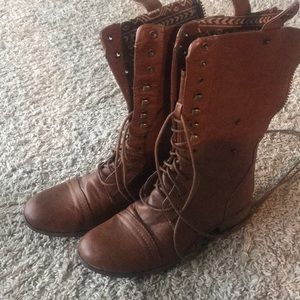 Cognac combat boots